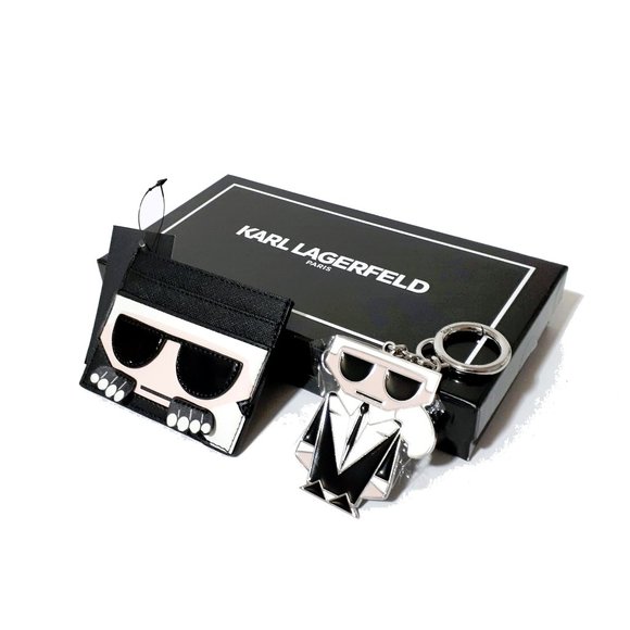 Karl Lagerfeld "Karl" black faux leather card case & keychain bundle - Picture 3 of 13